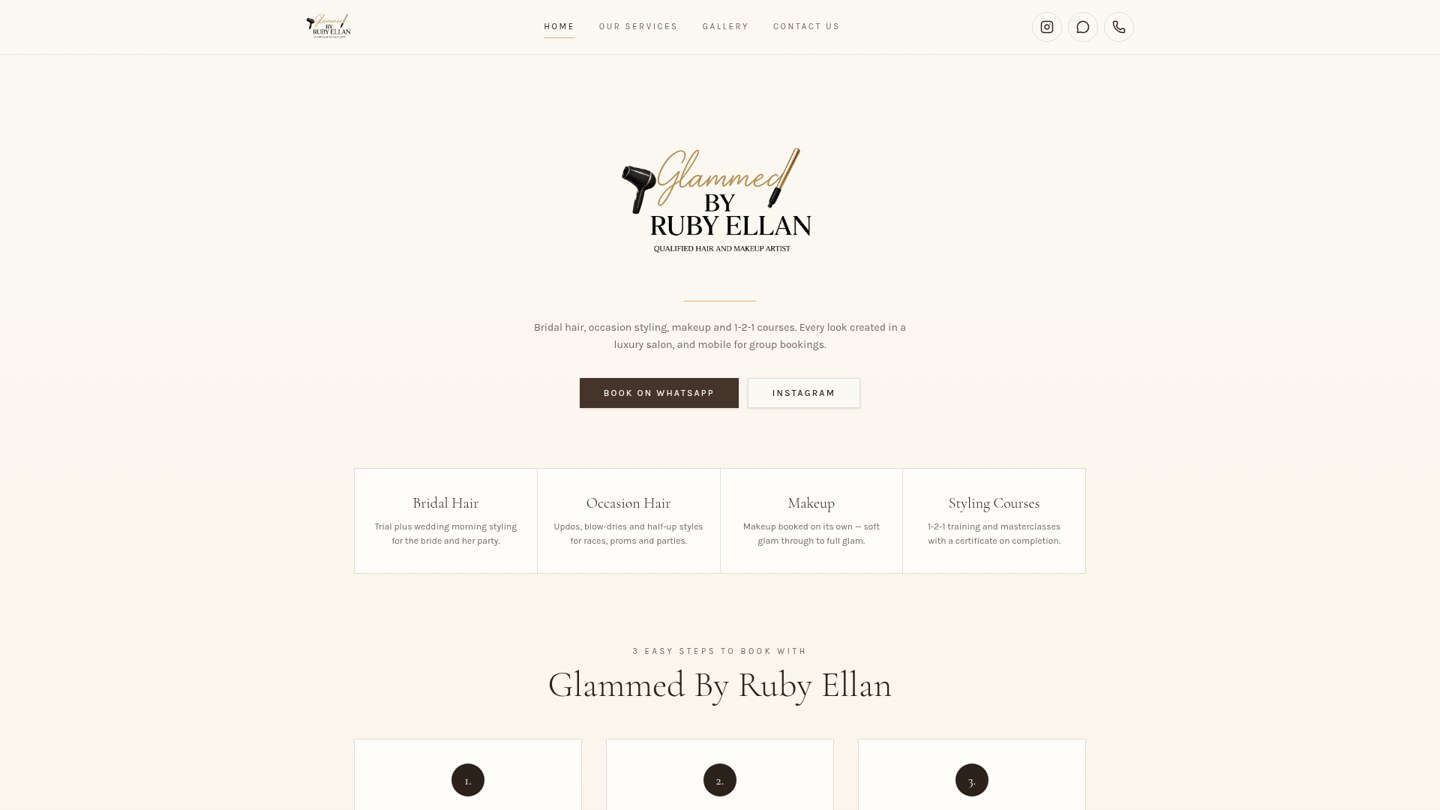 Glammed By Ruby Ellan website homepage