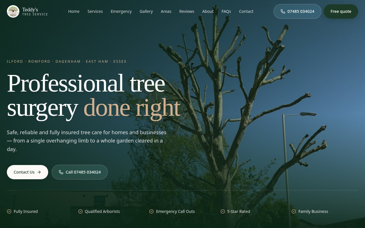 Teddy’s Tree Service website homepage