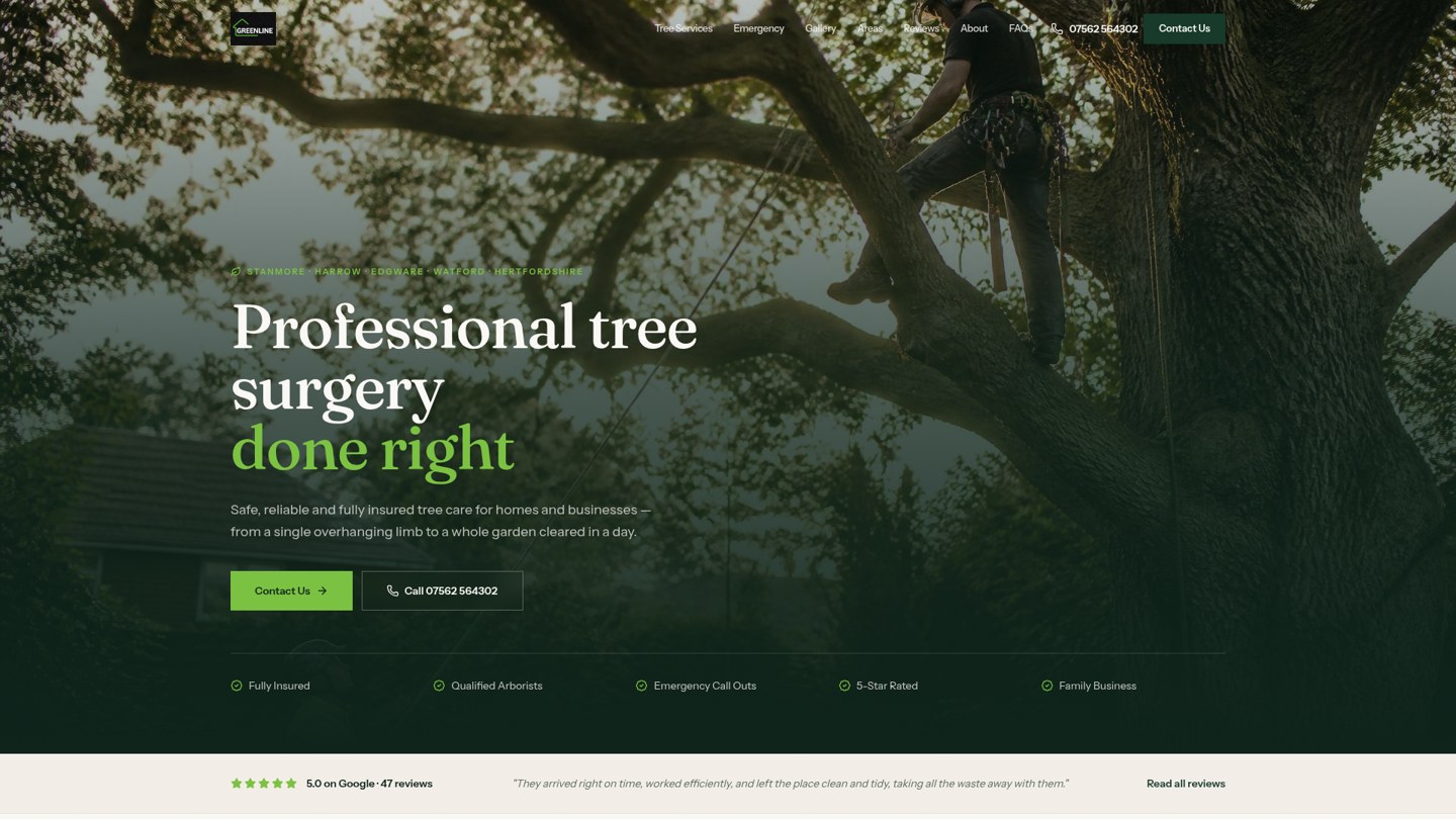 Greenline Property & Tree Services website homepage