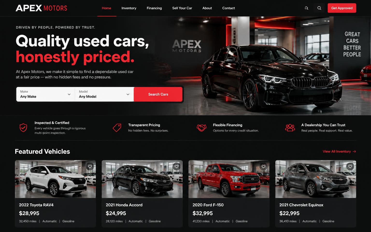 Apex Motors website homepage