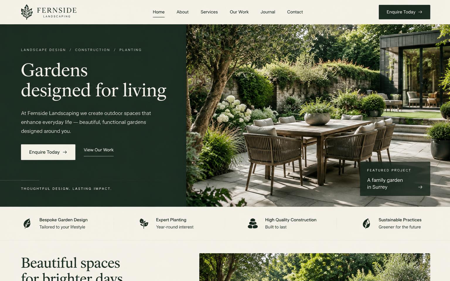 Fernside Landscaping website homepage