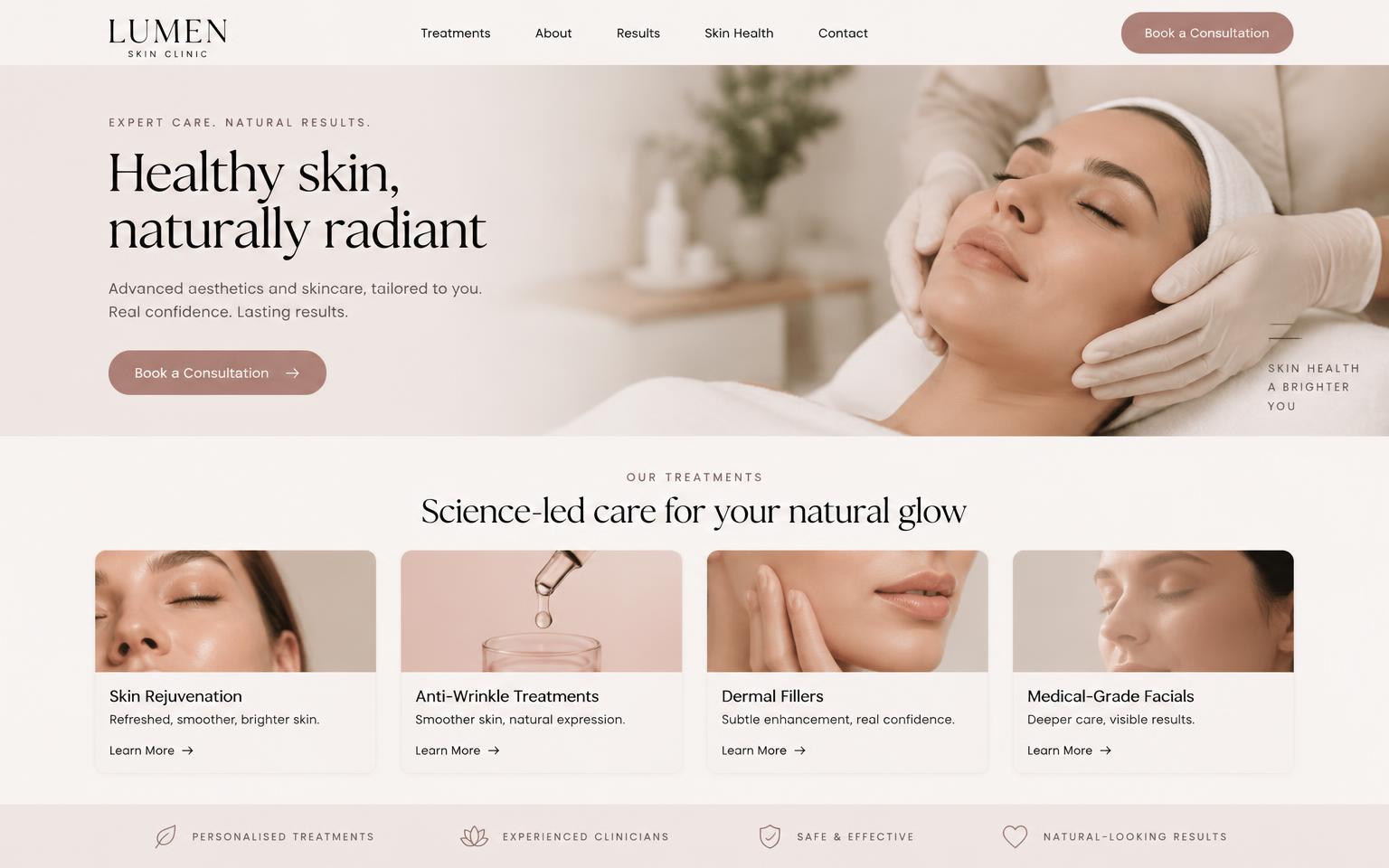 Lumen Skin Clinic website homepage